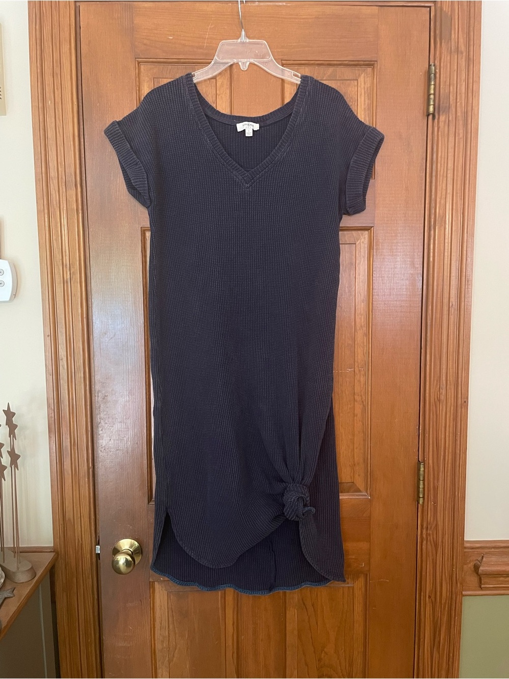 Umgee‎ Women’s Navy Knit Midi V-Neck Dress, Hem Can Be Knotted, Size Small